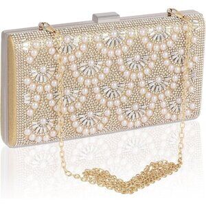 🆕Women Gold Polyester Fashion Party Evening Handbag, Elegant & Chic Design